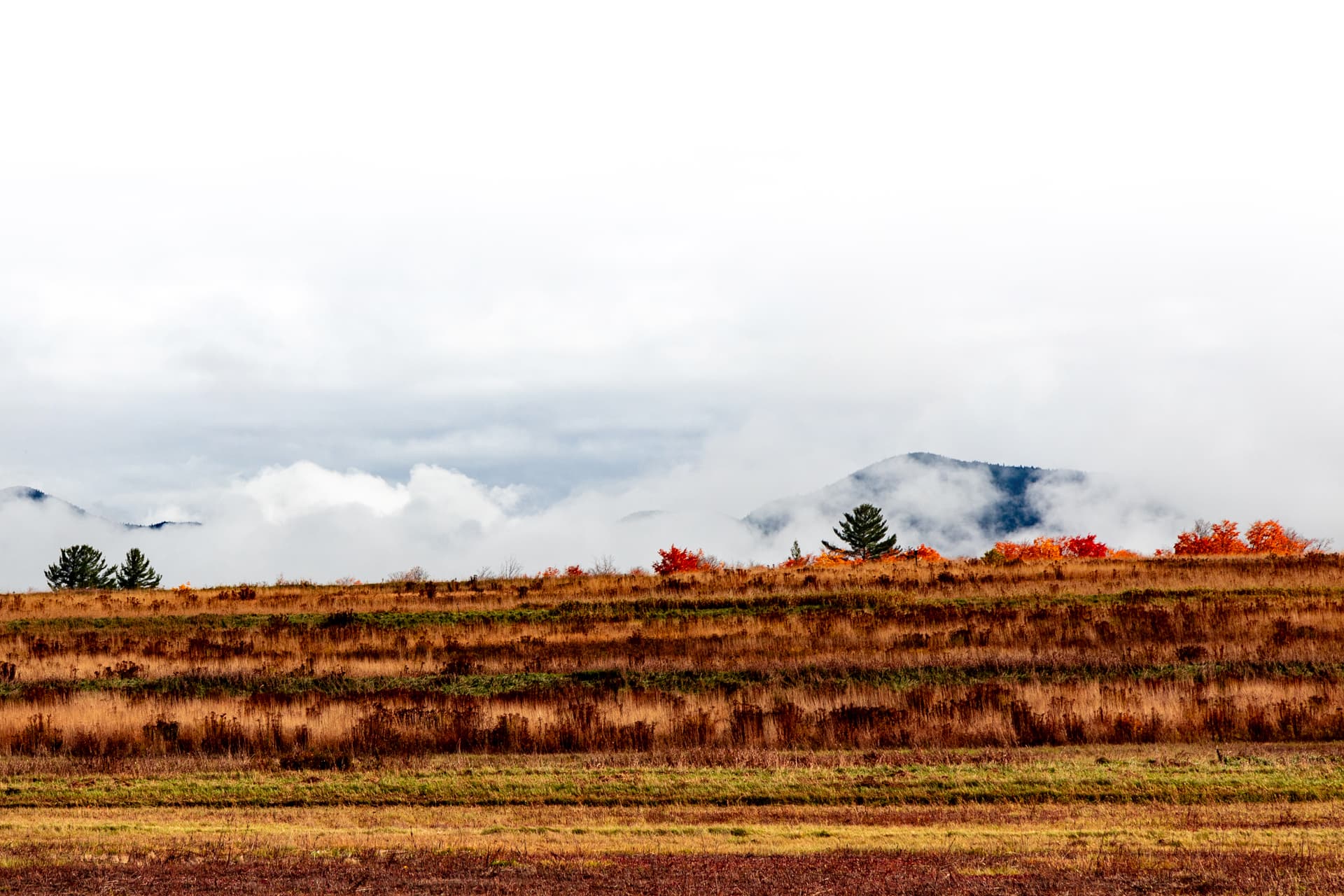 A Lake Placid, New York landscape photograph on a rainy autumn morning