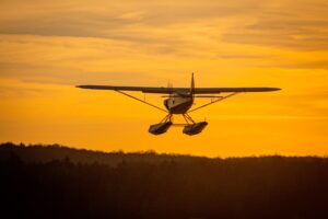 Commercial photography of seaplane landing